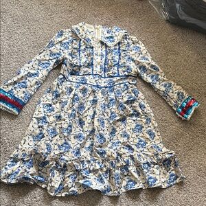 Multicolored sundress with long bishop sleeves and a peter pan collar